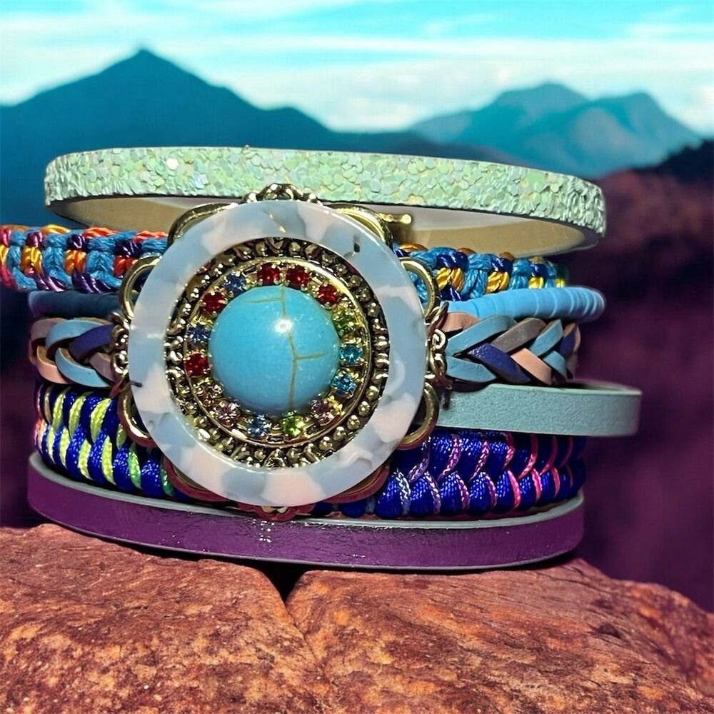 Handmade Boho Multi-Strand Leather Wrap Bracelet for Women with Turquois… - Picture 2 of 15